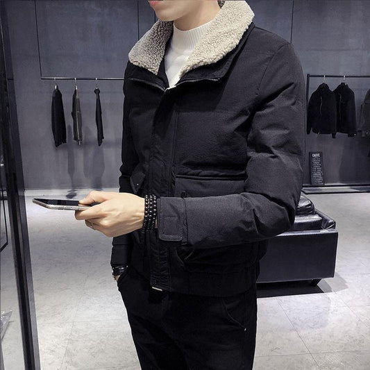 Trendy Cotton Jacket Men's Korean Fashion and Handsome Winter Lamb Wool Short Thick Warm Jacket