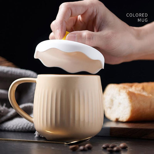 Ceramic Mug Creative Cute Couple Student Breakfast Milk Coffee Cup with Lid Spoon Women's Drinking Glass