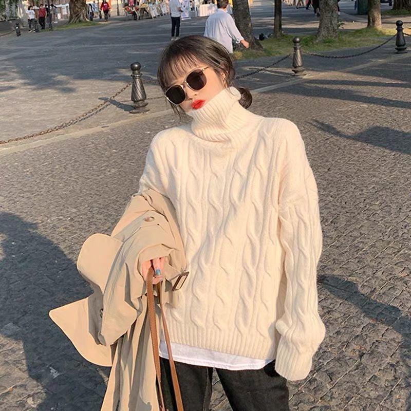 Turtleneck Sweater Women Loose Outer Wear Autumn and Winter Thick Lazy Style Bottoming Shirt Versatile Warm Top Ladies Loose Sweater