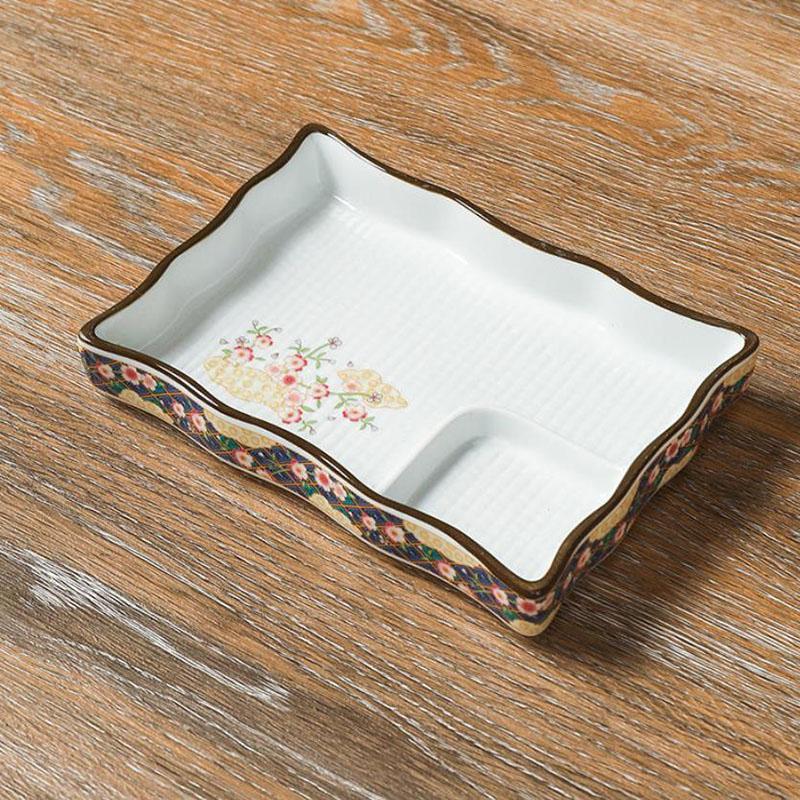 Japanese Dumpling Plate Sushi Plate Round Plate Square Plate Soy Sauce and Vinegar Compartment Household Ceramic Plate