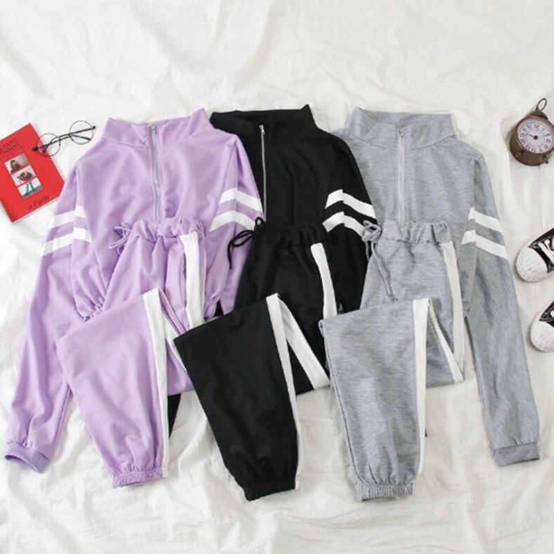 Spring and Autumn Loose Solid Color Western-style Casual Sportswear Suit Women's Short Sweater Pants Two-piece Set