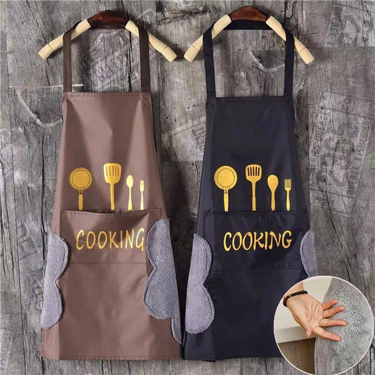 Hand-wiping Apron Female Adult Pocket Overalls Kitchen Overalls Baking Room Overalls Kitchen Aprons Waterproof and Oil-proof