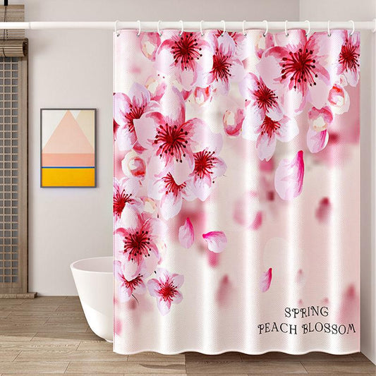 Chinese Shower Curtain, Waterproof and Mildew Proof Bathroom Curtain, Perforated Free Thickening Partition Shower Curtain