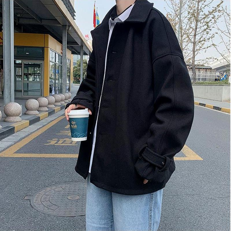 Thick Windbreaker Men's Winter Loose and Handsome Woolen Coat Men's Winter Short Woolen Coat Boys Long-sleeved Warm Coat