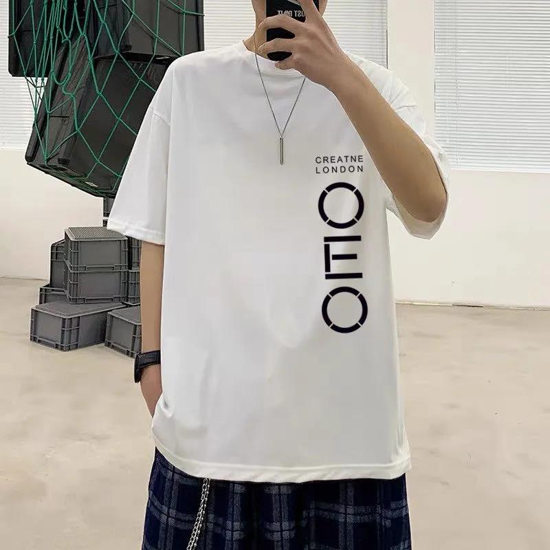 Letter Print T-shirts Hong Kong Trend Tees Oversized Soft Breathable Tops Summer Men O-neck Short Sleeve Casual Shirt