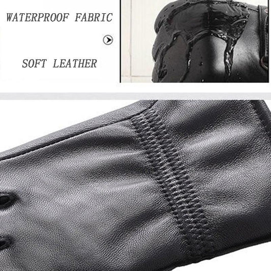 Leather Gloves Men's Winter Warmth and Velvet Thickened Touch Screen Waterproof Riding Leather Gloves for Men Cycling Motorcycle Cotton Gloves Women