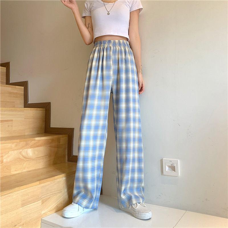 Plaid Loose Straight Leg Mopping Wide-leg Pants Autumn and Winter New Korean Student High Waist Casual Trousers Women