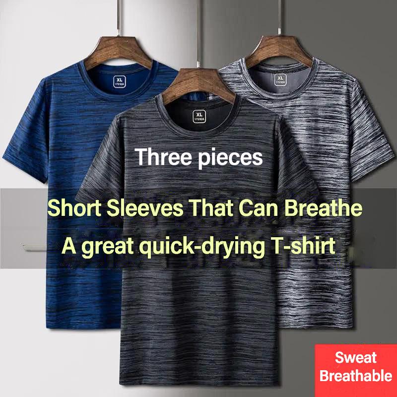 Three-piece Summer Quick-drying T-shirt Men's Sports Short-sleeved Summer Thin T-shirt Quick-drying Clothes Loose Ice Silk Breathable Short Sleeves