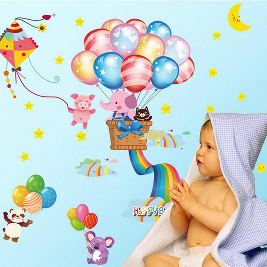 Happy Balloon Elephant Children 'S Room Kindergarten ,Decorative Wall Sticker Pvc Rainbow Murals