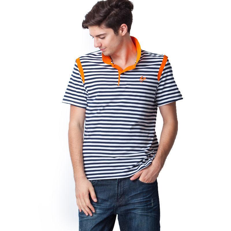 Summer Men's Lapel Striped Polo Shirt Cotton Short-sleeved Business Casual T-shirt