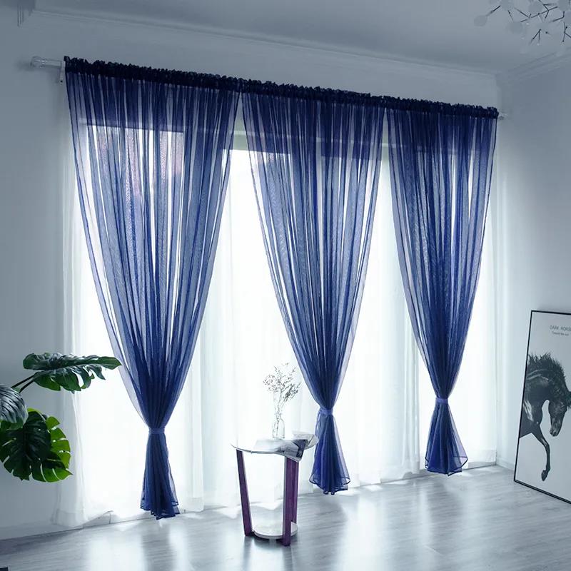 Nordic Simple Translucent Gauze Pure Color Finished Gauze Curtain Bedroom Bay Window Balcony Living Room Window Screen (1 Piece)