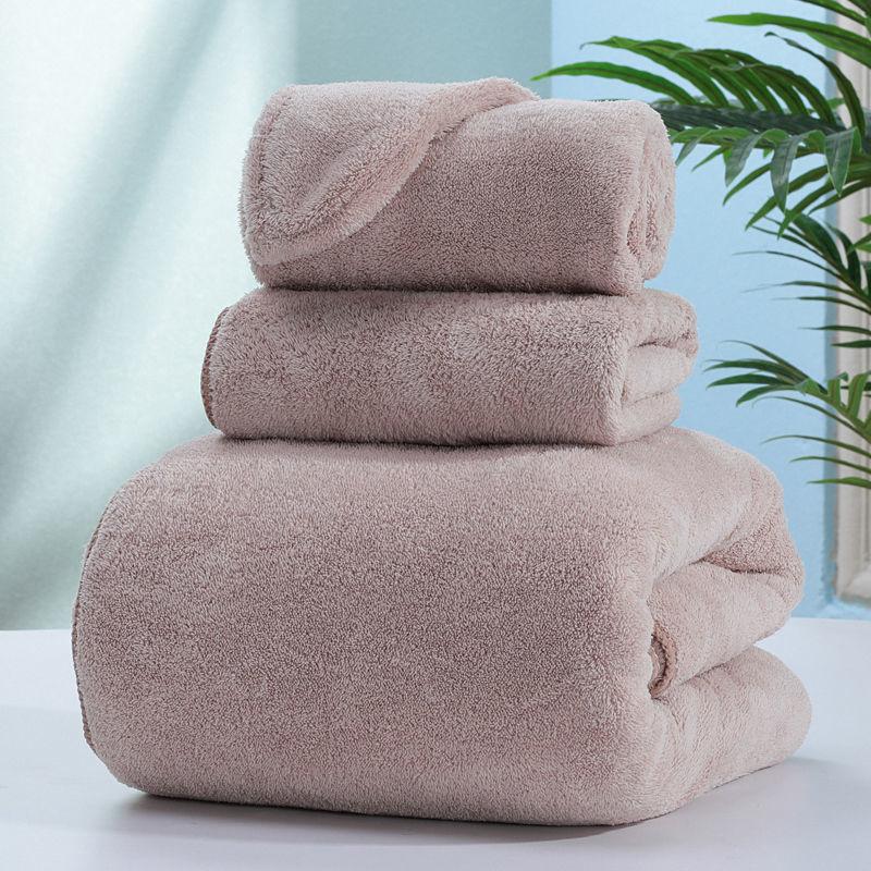 Household Towel Set Adult Absorbent Bath Towel Three-piece Shower Cap Thick and Soft Not Easy To Shed Hair Household Hair Dryer Cap Bath Towel Female