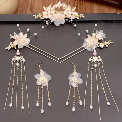 Girls' Full Set of Hair Crowns and Hairpins Headdress Set Step By Step Hair Accessories Antique Hair Accessories Moon Hairpin Earrings Bridal Hairpin