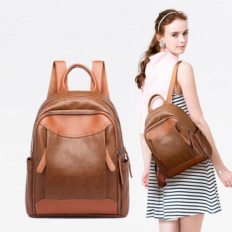 Large Capacity Mummy Lady Backpack Soft PU Leather College School Satchel Casual Multilayer Large Capacity