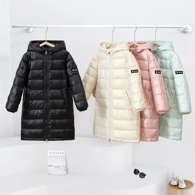 Children's Light and Warm Down Jacket In Winter Girls Mid-length White Duck Down Over The Knee Disposable Coat