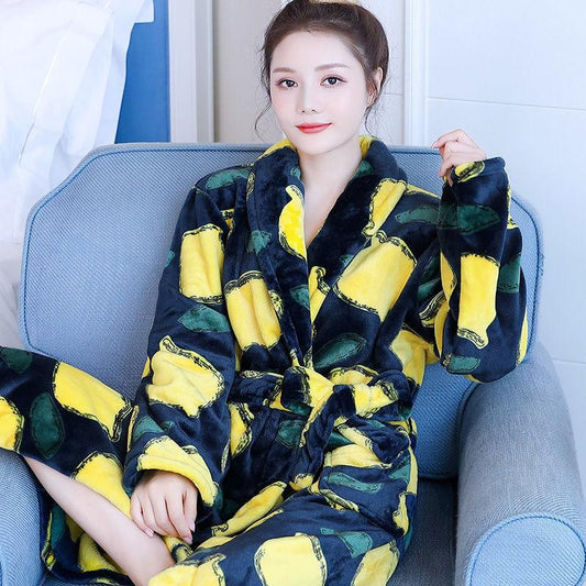 Winter Warm Flannel Bathrobe Women Knee-Length Bath Robe Soft Thick Robes Female Dressing Gown Sleepwear