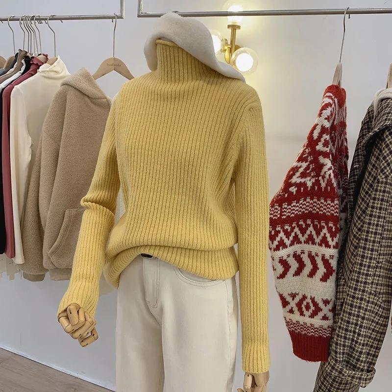 Women Half Turtleneck Pullover Sweater Autumn and Winter Thick Sweaters Women Casual Loose Jumpers Inside Solid Bottoming Sweaters Short Basic Tops