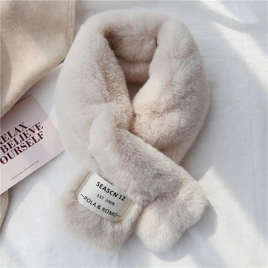 Winter Wool Scarf Korean Version of Labeling Thickened Cross Bib Women's Plush Cute Imitation Rabbit Fur Bib