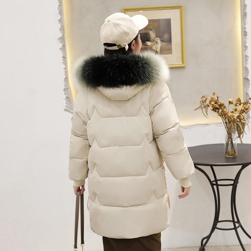 Plus Size Women's Fashion Down Cotton Padded Jacket Coat Hooded Fur Collar Coat Long Style Over The Knee Thickened Warm Women's Parka