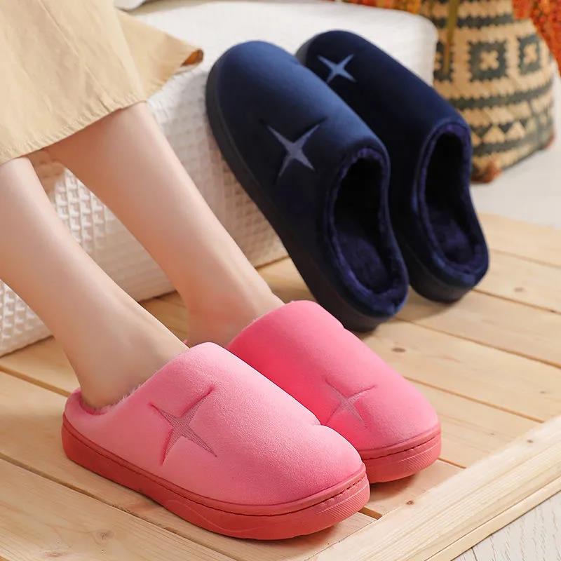 Women's Winter Couple Home Cotton Slippers Thick-soled Non-slip Warmth Month Shoes Indoor Wool Slippers