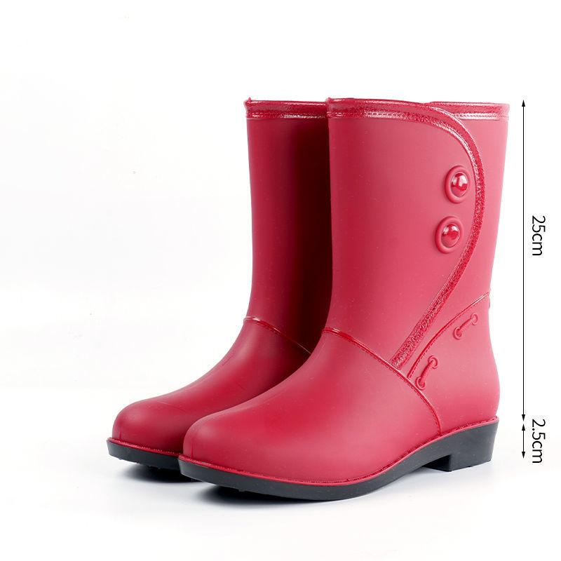 Rain Boots Women's Fashion Style Outer Wear Mid-tube Water Shoes Overshoes Water Boots Rubber Shoes Waterproof Non-slip Women's Adult Rain Boots