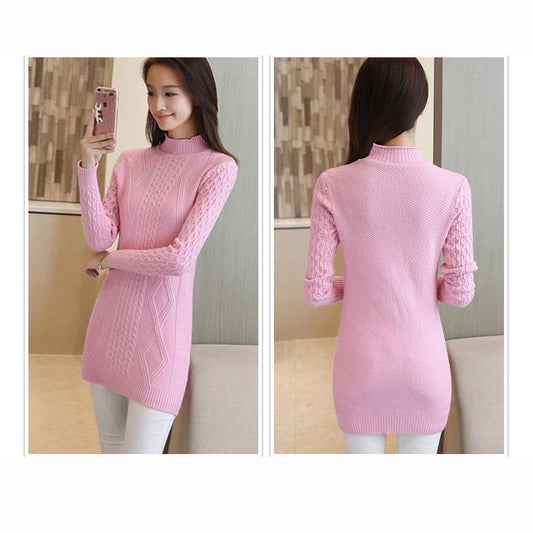 Woman Medium and long section High collar sweater Winter Knitting sweaters Large size sweater skirt