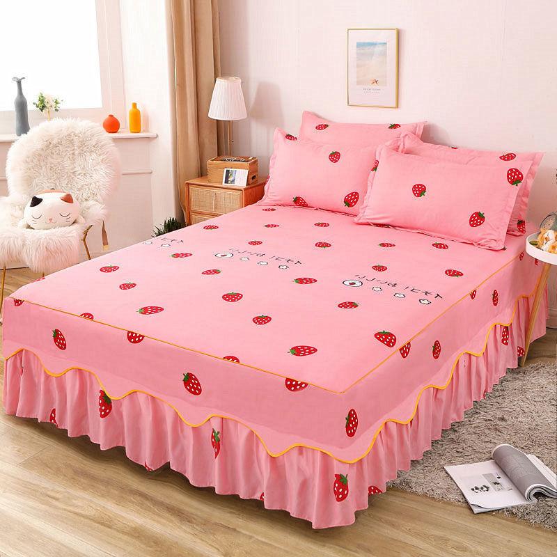 Skin-friendly Solid Color Home Bed Skirt Bedroom Sanding One-piece Bedspread Bedding Bedroom Student Dormitory Sheets