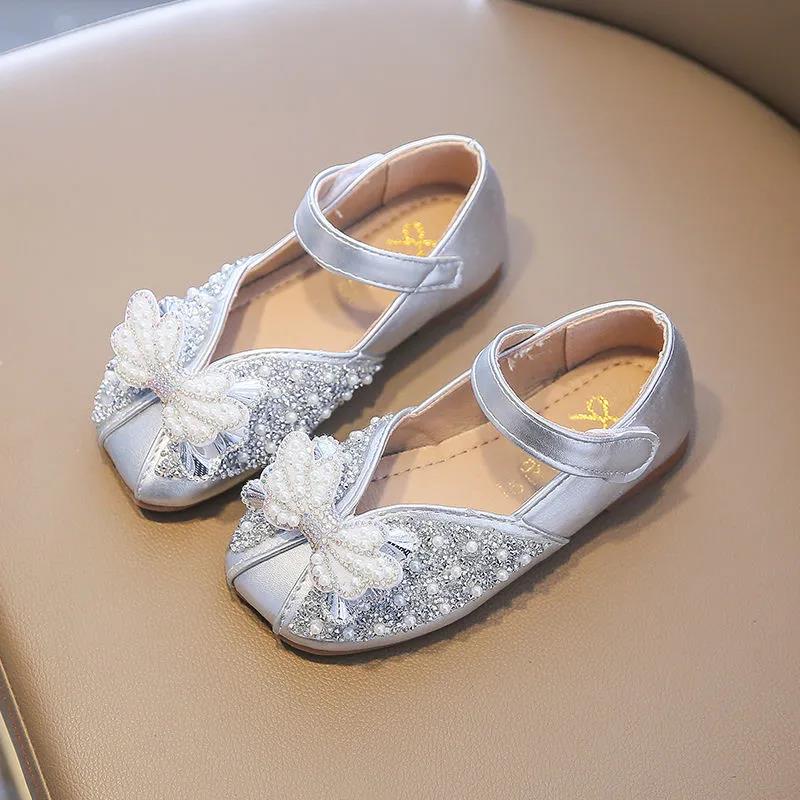 Spring Rhinestone Girls Leather Shoes Little Girls Dress Crystal Catwalk Show Princess Children's Shoes