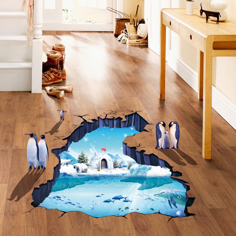 Creative 3D Polar Glacier Bedroom Living Room Floor Sticker Environment Decoration Wall Stickers