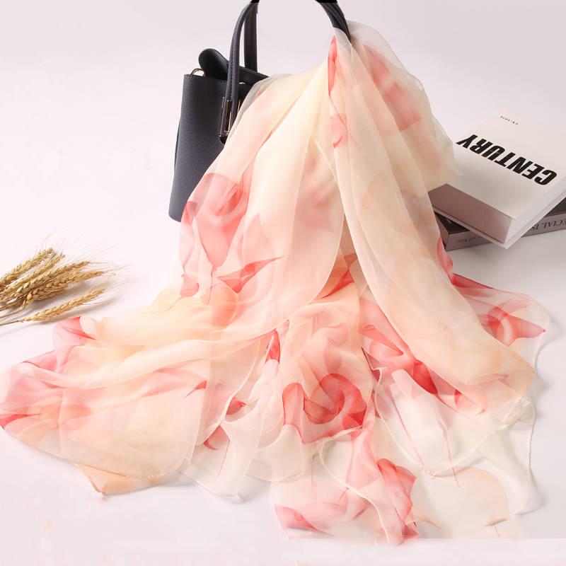 Fashion Women Flowers Gradient Silk Scarf Shawls and Wraps Femme Beach Towel