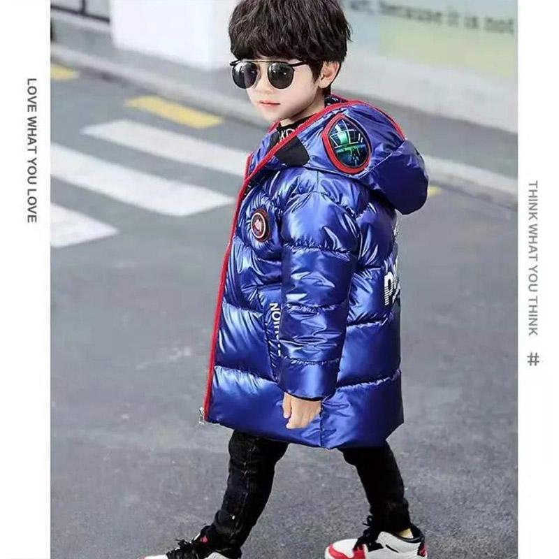 Boys Ultraman Glasses Wash-free Water Proof Bright Leather Korean Version of Winter Plus Velvet Warm Jacket Padded Jacket Thick Down Jackets