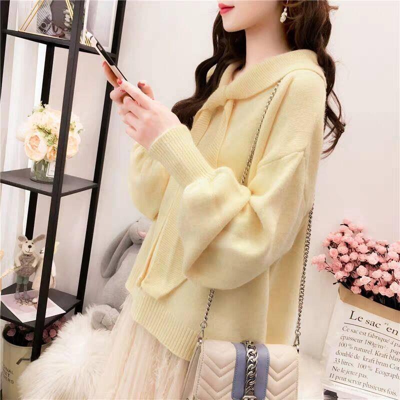 Korean Fashion Ladies Full Sleeve Women Knitting Sweater Solid Pullover and Jumper Loose Sweater