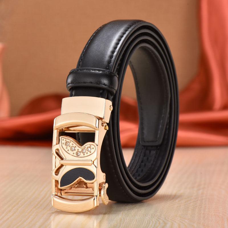 Girls belt leather automatic buckle thin belt leather fashion wild ladies pants belt