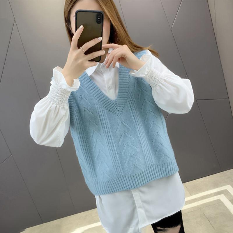 Sweater Women's Vest Vest V-neck Pullover Sweater Loose and Versatile Sleeveless Thin Solid Color Sweater Top Fabric Comfortable