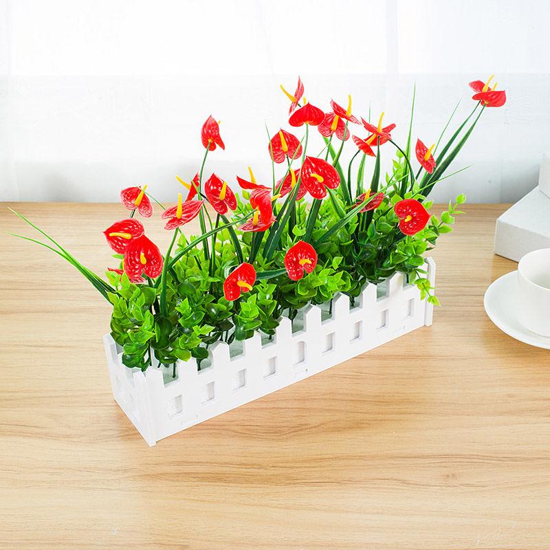 Simulation Fake Flower  Hanging Flower Basket Simulation Green Grass Small Potted Ornaments Plastic Flower Fence Floral Set Wall