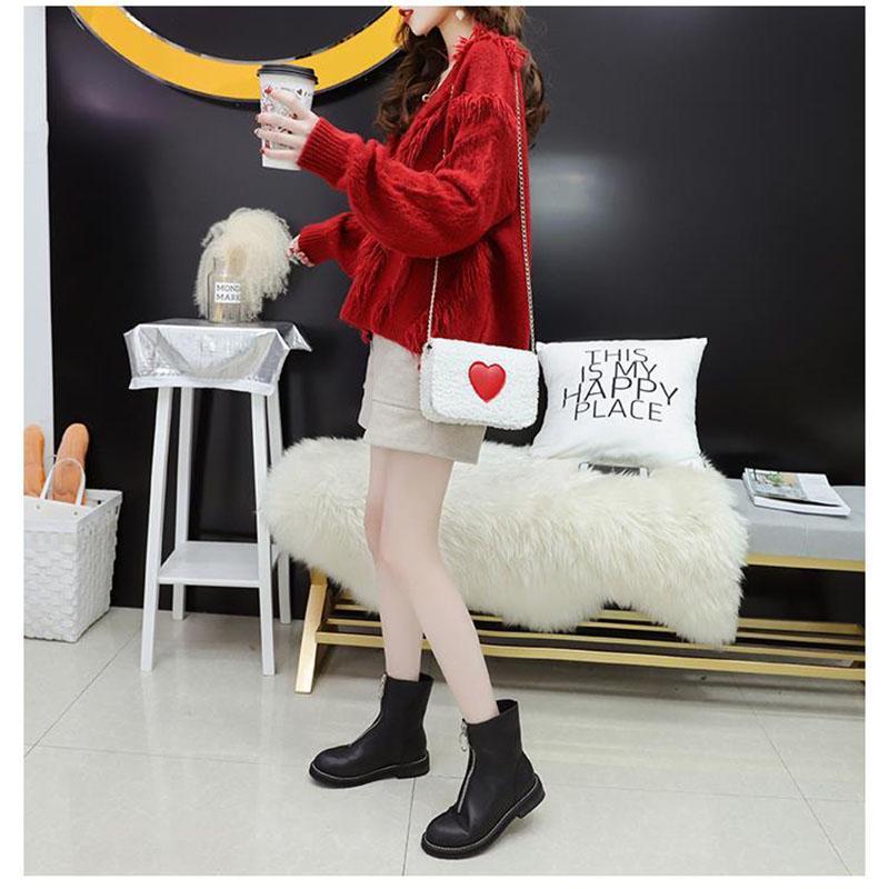 Sweater Women Red Loose Lazy Style V-neck Sweater Young Women Solid Color Fashion Top