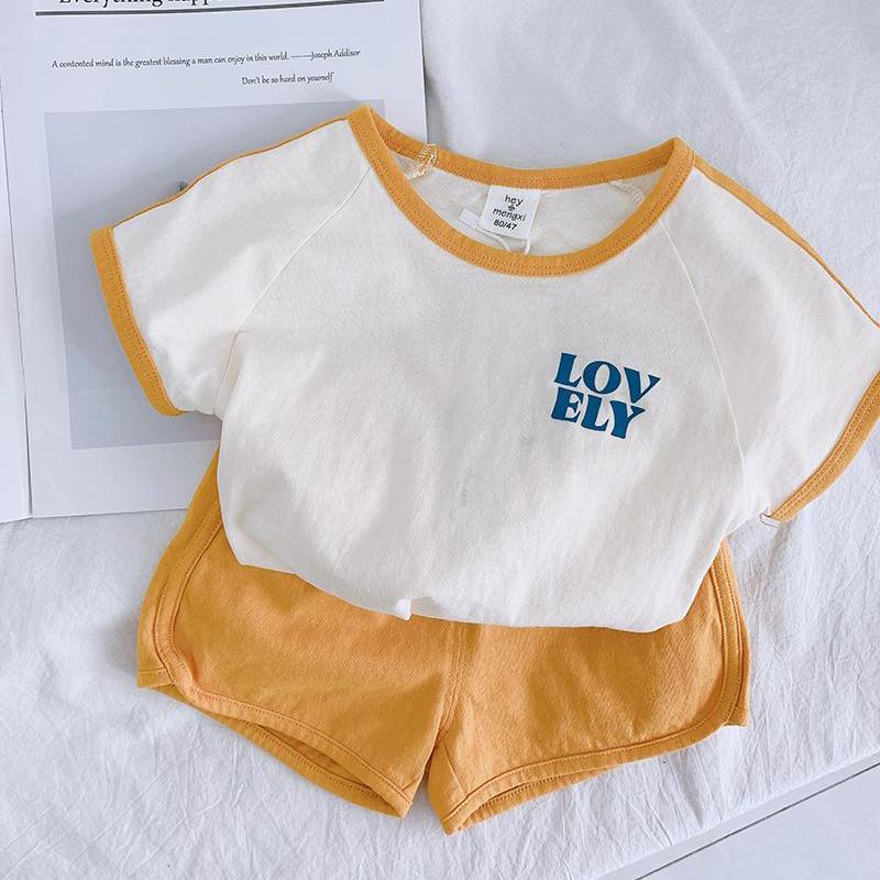 2PCS Children Clothing Set Spring Summer Girls and Boys Suits Korean Printing Letter Short Sleeve Tops + Pants Clothing Set