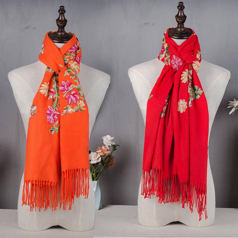 Scarf Women Winter Cotton Shawl Ladies Scarves Embroidery Print Casual Neck Decor