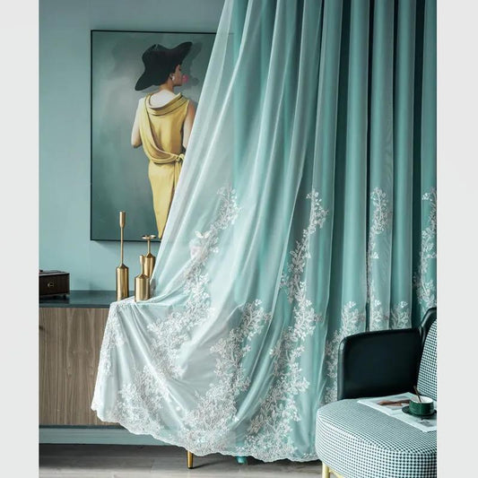 Pure Color High-end Curtains Cloth Gauze Blackout Curtains Bedroom Living Room Luxury Villa Seven-star Hotel French Romantic Curtains (150×270cm)