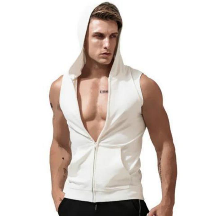 Sleeveless T-shirt Men's Cardigan Hooded Sports Fitness Vest Men's Summer Slim Waistcoat Vest Running Training Suit