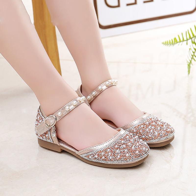 Girls Princess Baotou Half Sandals Summer Children's Soft Sole Fashion Little Girls Dance Crystal Leather Shoes