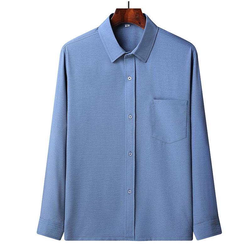 Elderly Men Shirt Casual Loose Home T-shirts Button Overshirt Solid Color Stretch Undies Male Clothing Long Sleeve Thin Top