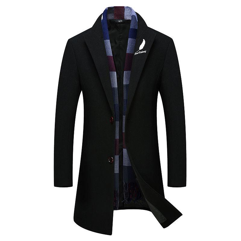 Men's Wool Coat Winter Warm Solid Color Long Trench Jacket Male Business Casual Overcoat Parka