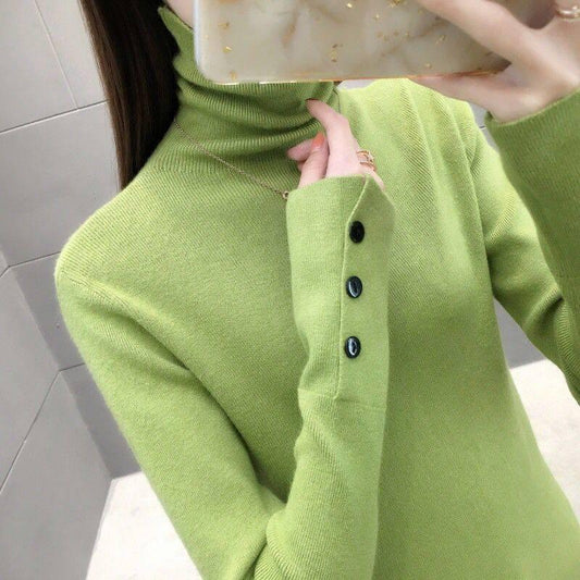 Pofulove  Turtleneck Knitted Long Sleeve Women's Spring Autumn Sweater Thin Bottoming Shirt Comfortable Softness