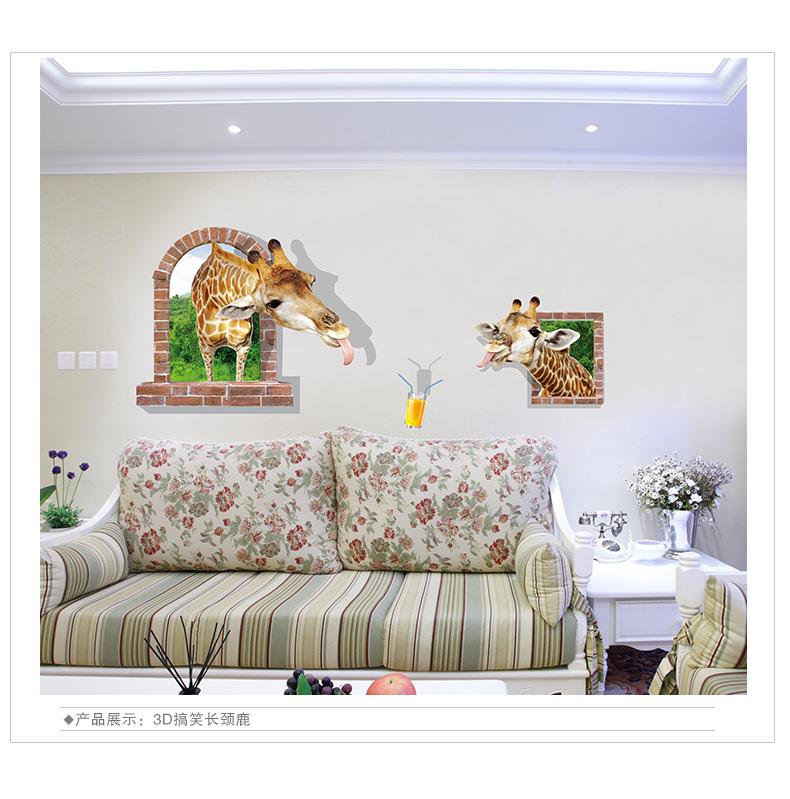 3D stereo funny giraffe stickers bedroom decoration beautification creative stickers PVC murals