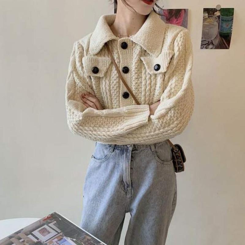 Autumn  Winter Twist Sweater Cardigan Female Loose Student Thick Wool Casual Short Knit Sweater Coat