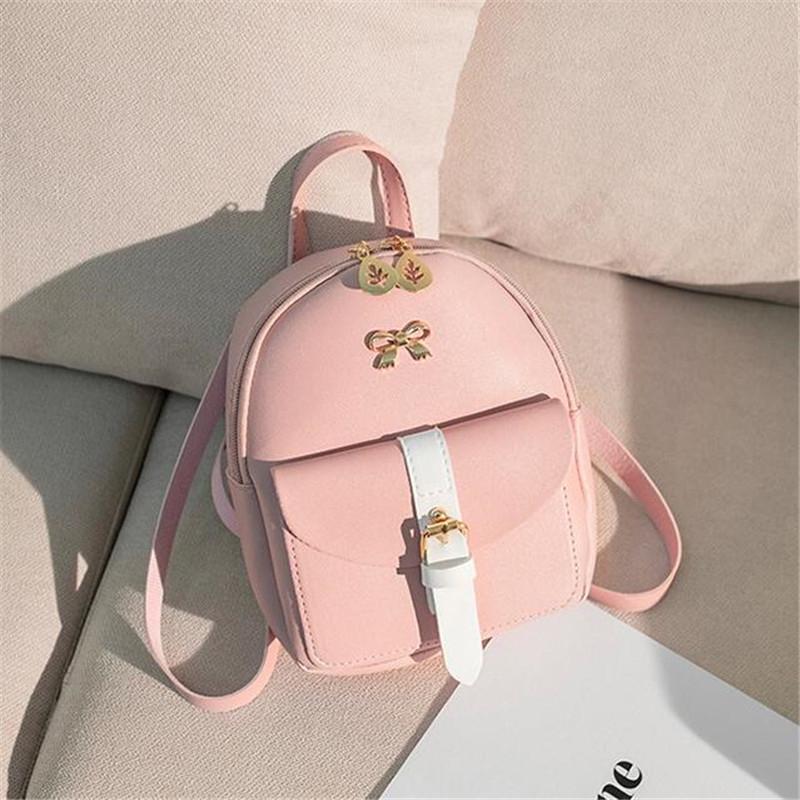 Small Daypack For Girls Mini Shoulder Bags Pure Backpack with Bowknot Belt Decors Packbag