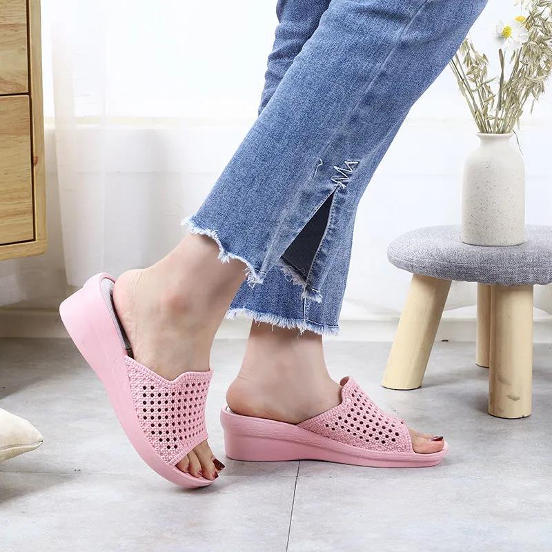 High-heeled Sandals and Slippers Ladies Wedge Heels Non-slip Go Out Wear Thick Bottom Comfortable Light and Comfortable Indoor Bathroom Bath