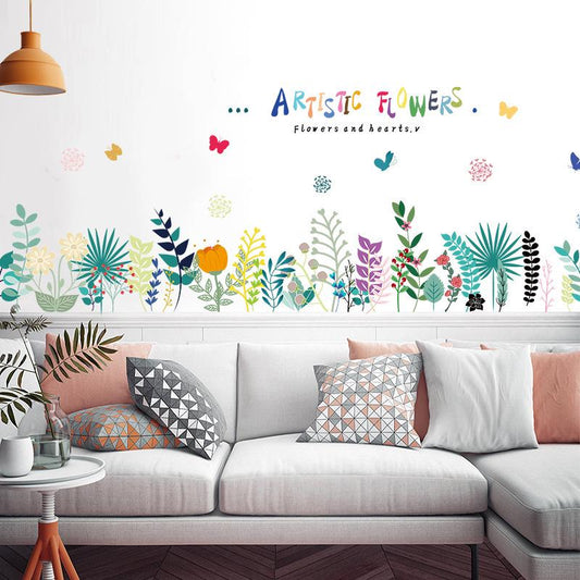 Warm hand-painted flower baseboard wall stickers Children's room classroom decoration stickers