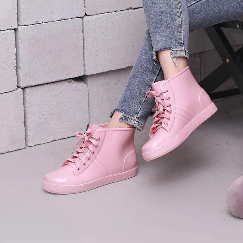 Short Rain Boots Girls Low-top Water Shoes Students Korean Rain Boots Lace Up Waterproof Shoes Women Low-top Rubber Shoes